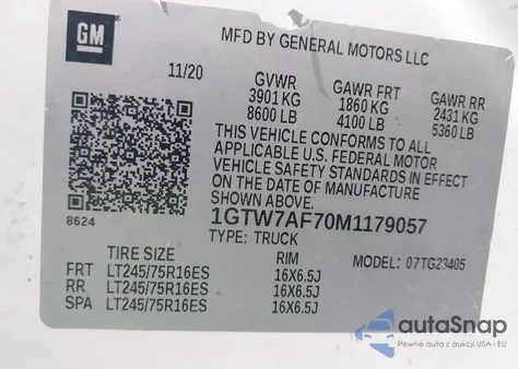 2021 GMC Savana Cargo Rwd 2500 Regular Wheelbase Work Van from USA, damaged, VIN 1GTW7AF70M1179057